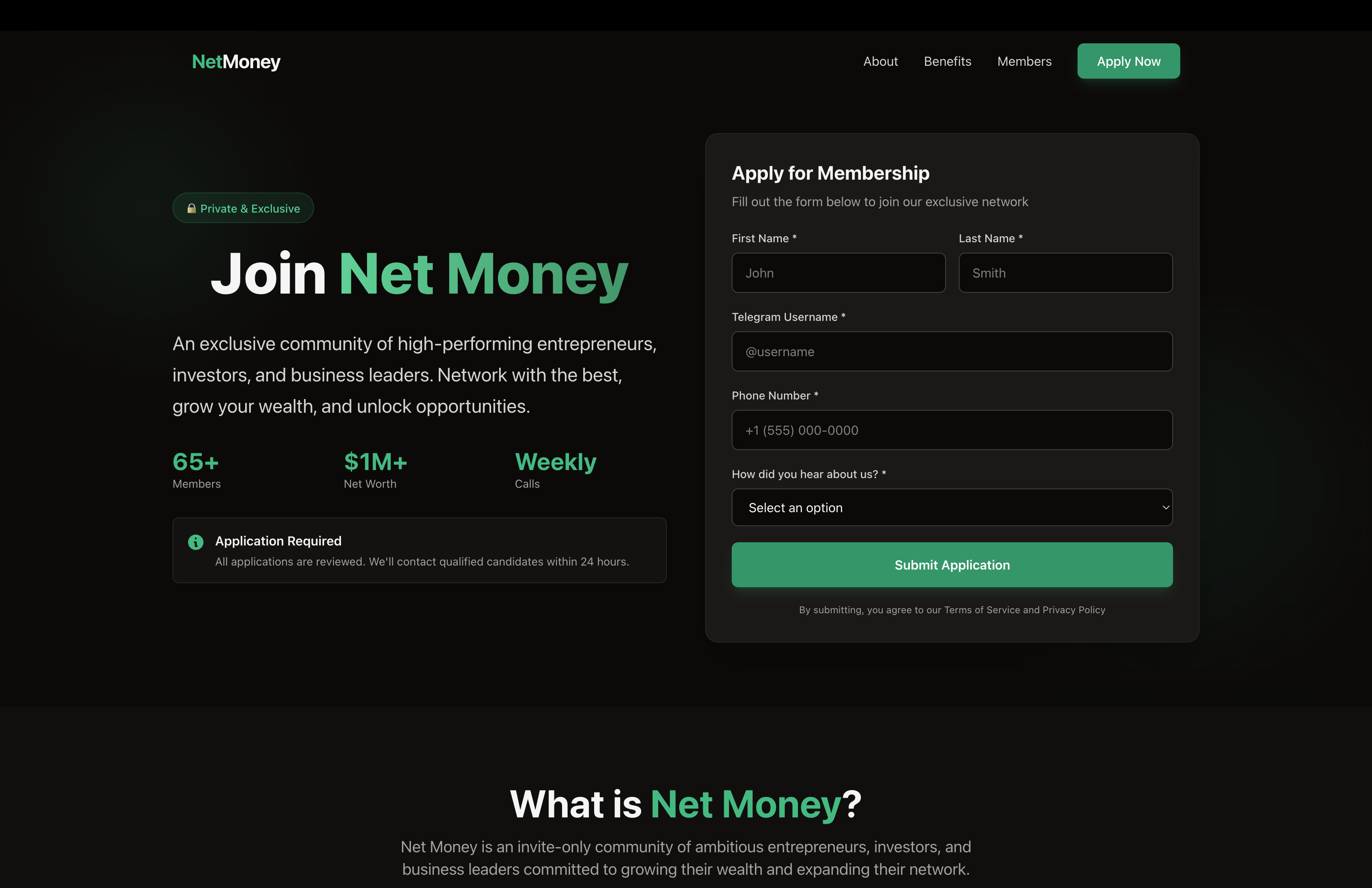 Net Money Group website screenshot - exclusive networking platform